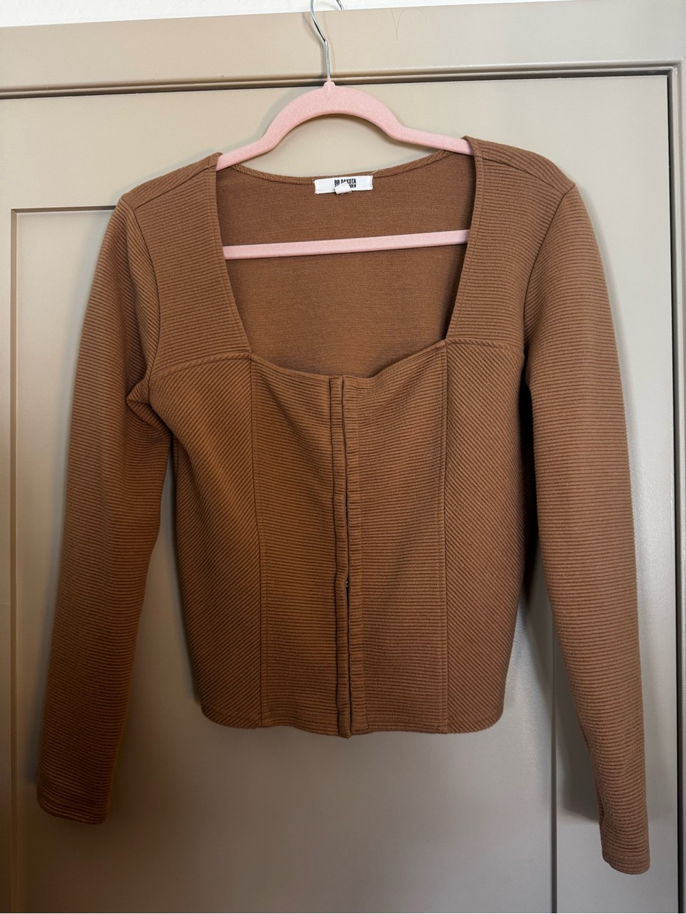 BB Dakota Brown Ribbed V-Neck Sweater Jacket